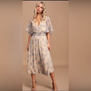 Floral print ruffle midi dress